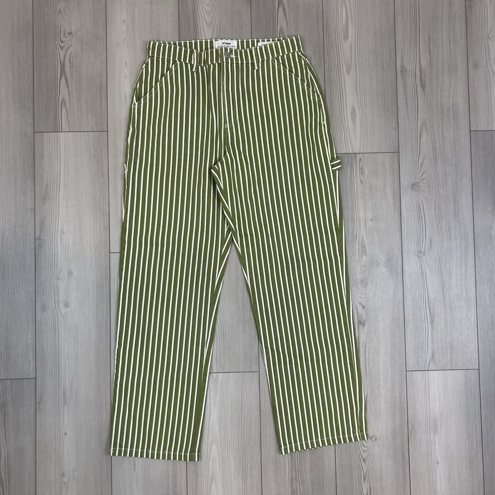 Cotton On Green and White Striped Straight Leg Jeans
